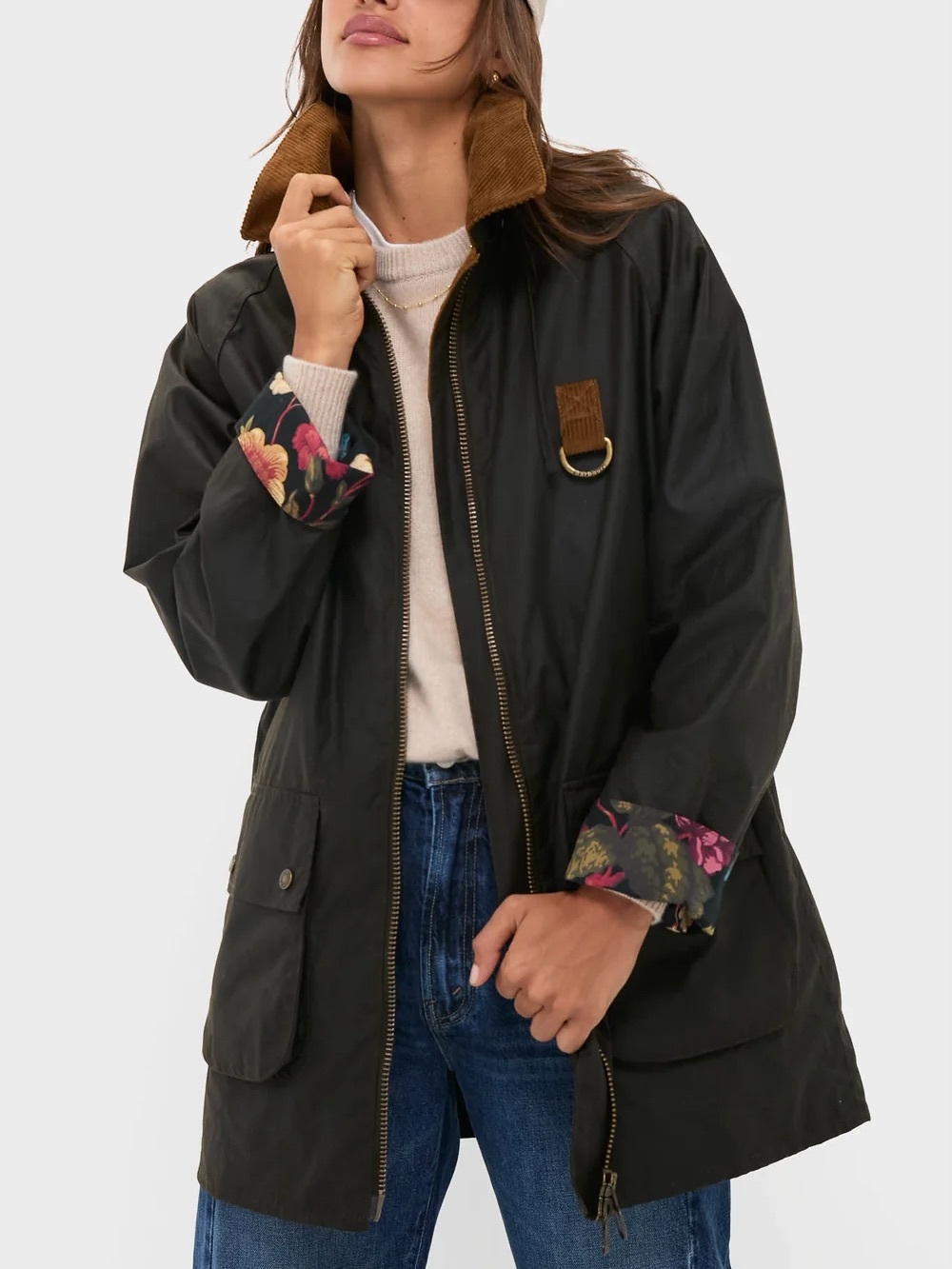 Barbour Black Utility Jacket with Brown Cord Collar